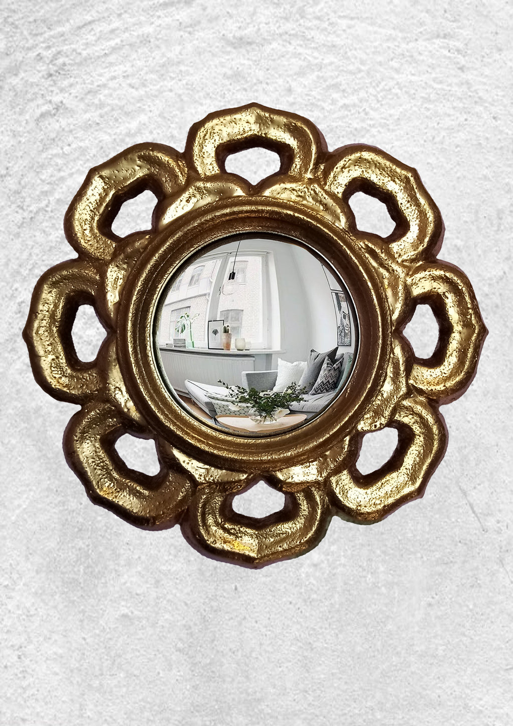 Golden Flower Witch's Eye Mirror — Handcrafted Mystical Wall Decor