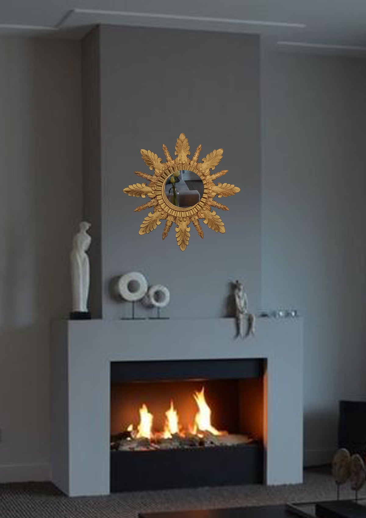 Antique Bronze Sunburst Mirror — Handcrafted Vintage Wall Decor 37 cm