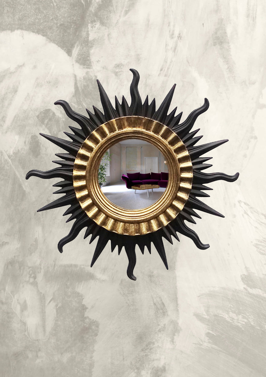 Sun Wall Mirror – Black & Gold