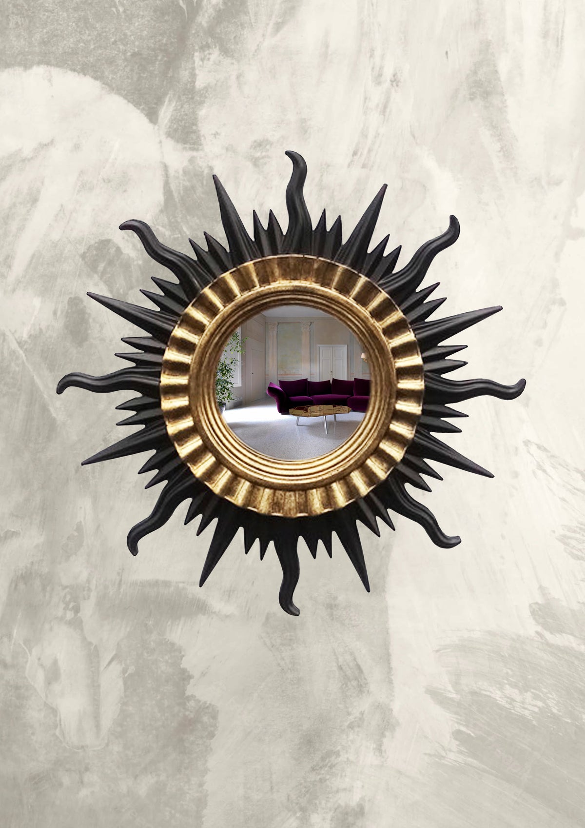 Sun Wall Mirror – Black & Gold