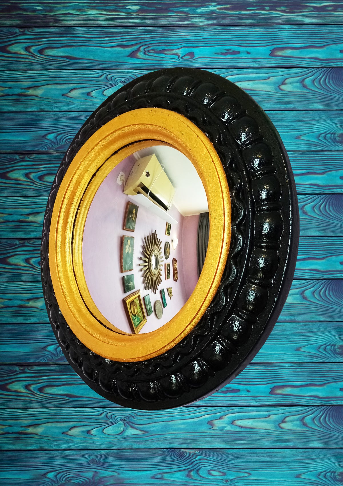 Black & Gold Witch's Eye Convex Mirror — Handcrafted Gothic Wall Decor