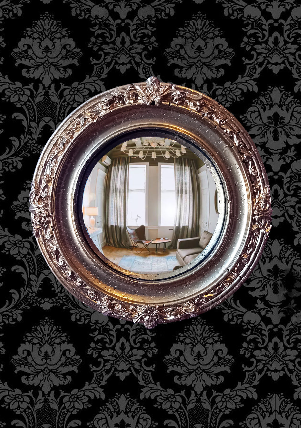 Golden Witch's Eye Convex Mirror – aged gold resin frame, handmade gothic wall decor