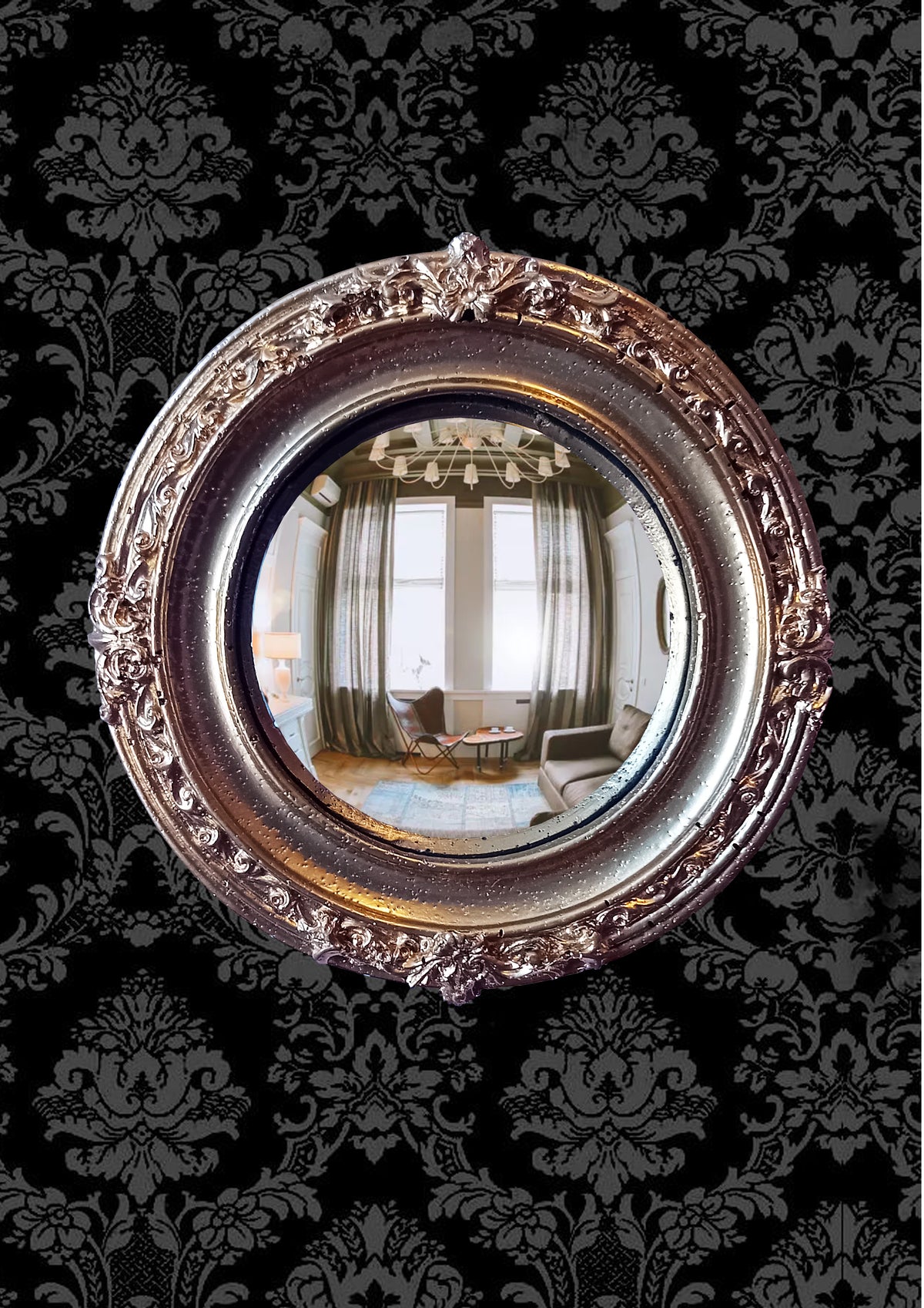 Golden Witch's Eye Convex Mirror – aged gold resin frame, handmade gothic wall decor