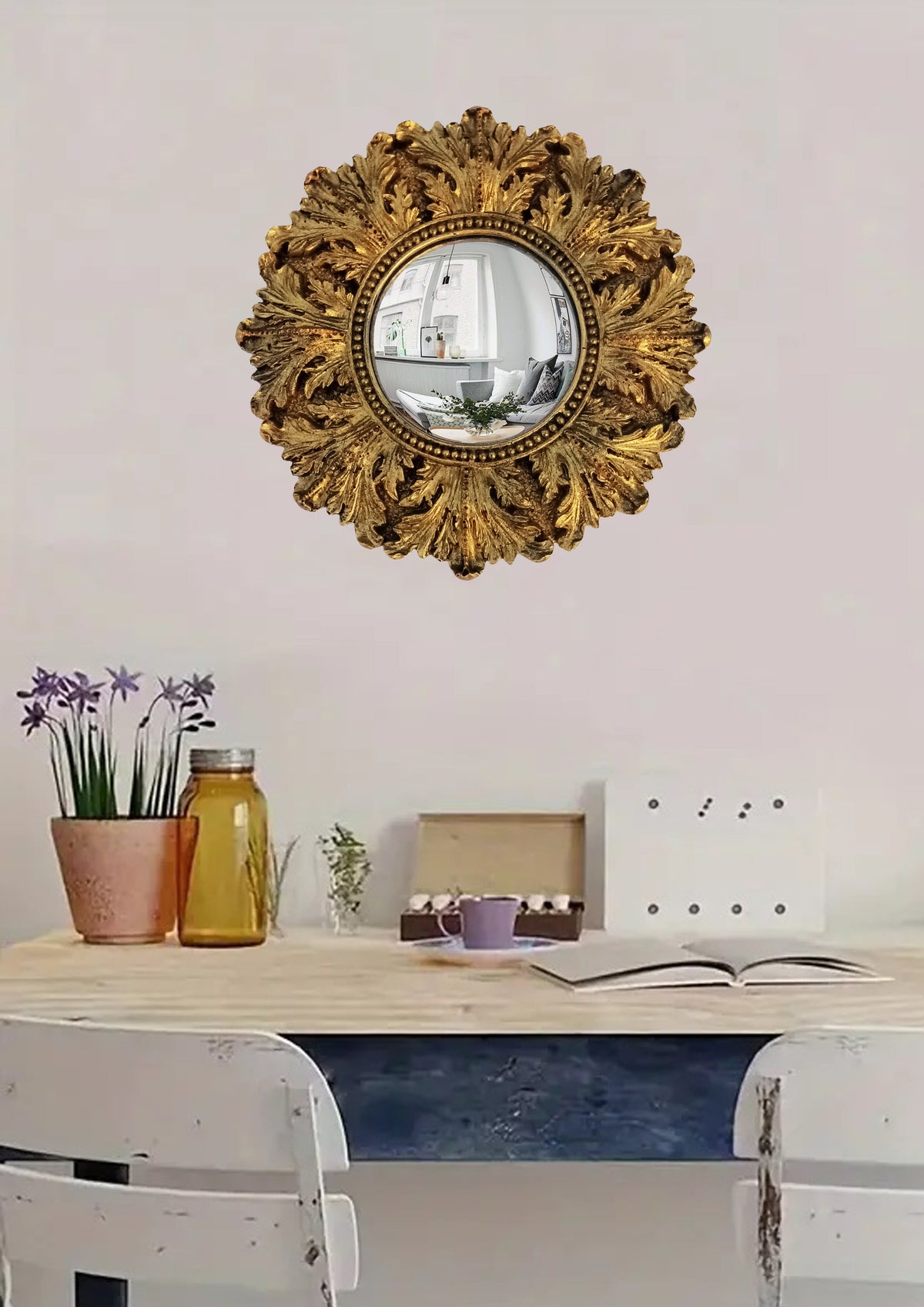 Bronze Acanthus Witch's Eye Convex Mirror — Handcrafted Mystical Wall Decor