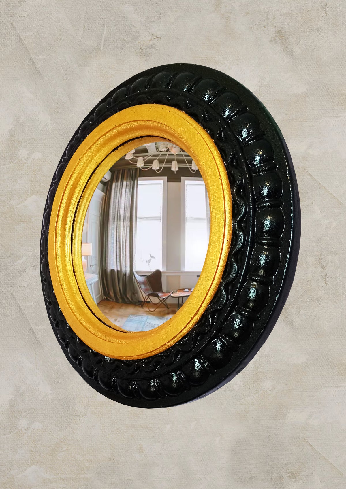 Black & Gold Witch's Eye Convex Mirror — Handcrafted Gothic Wall Decor