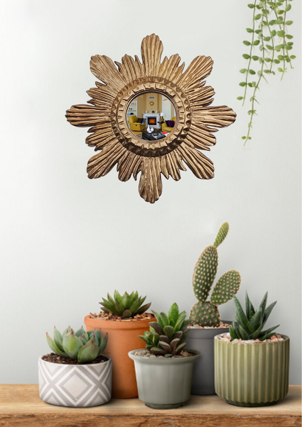 Antique Gold Sunburst Witch's Eye Mirror — Handcrafted Mystical Wall Decor