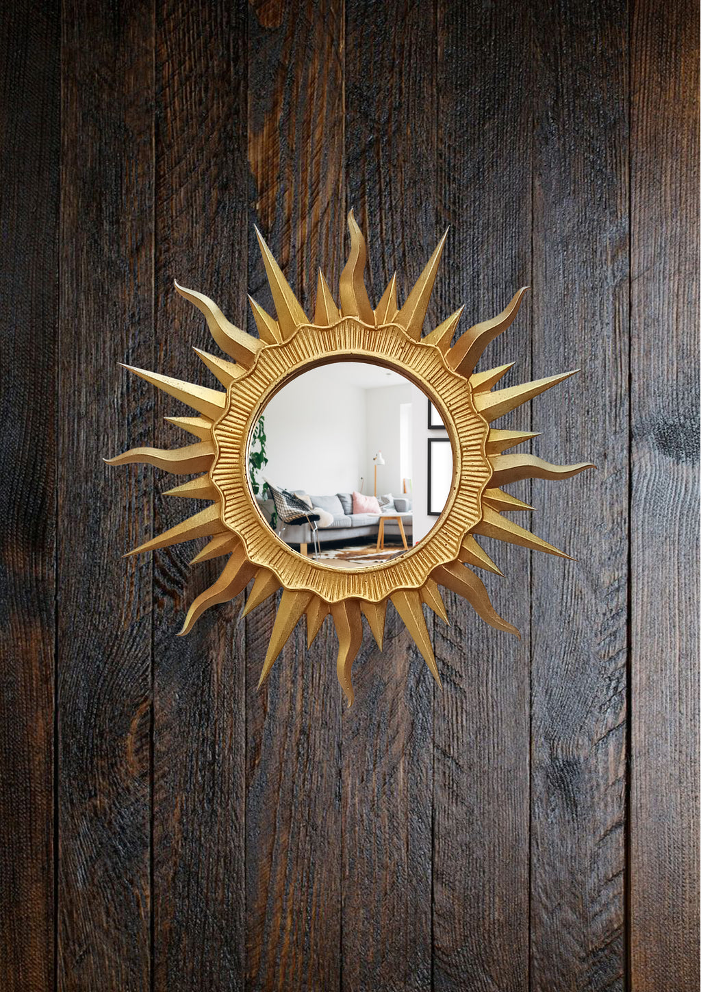 Handmade Gold Sunburst Mirror — Gold Patina Wall Decor 24.5 cm