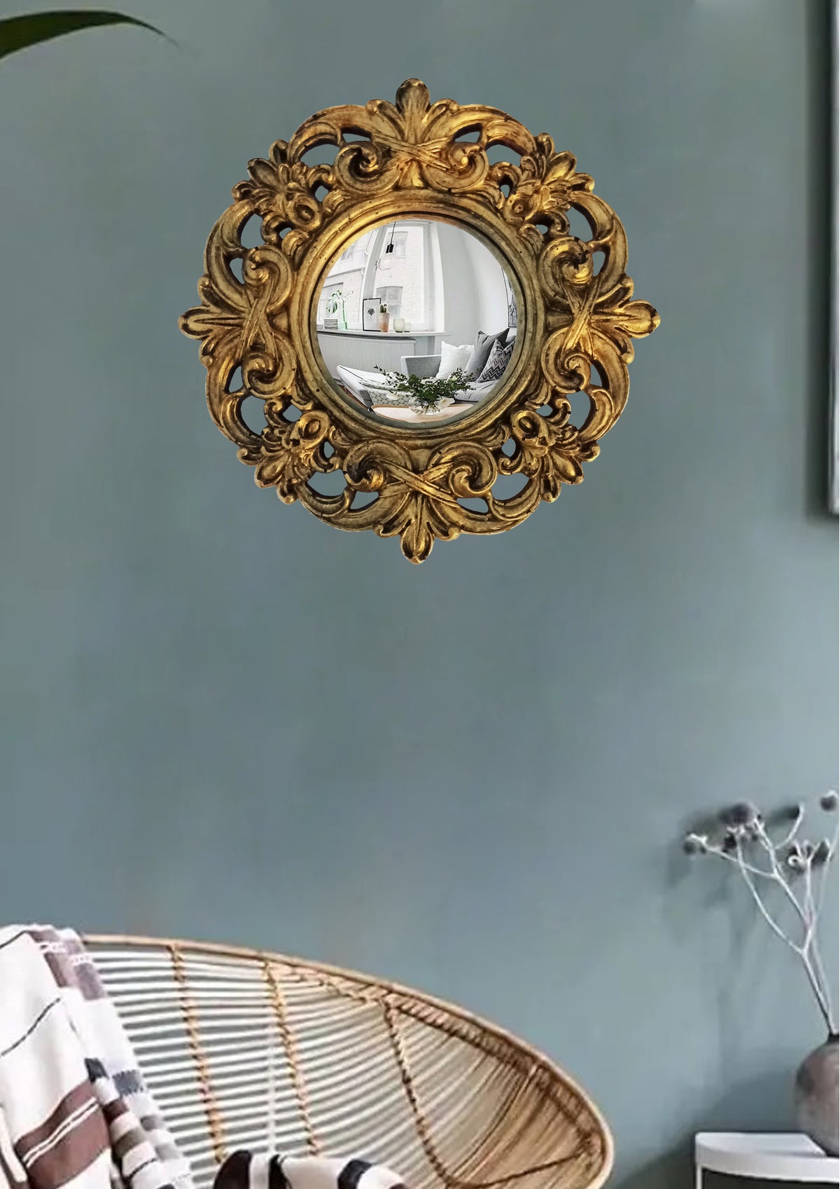 Bronze Baroque Witch's Eye Convex Mirror — Handcrafted Mystical Wall Decor