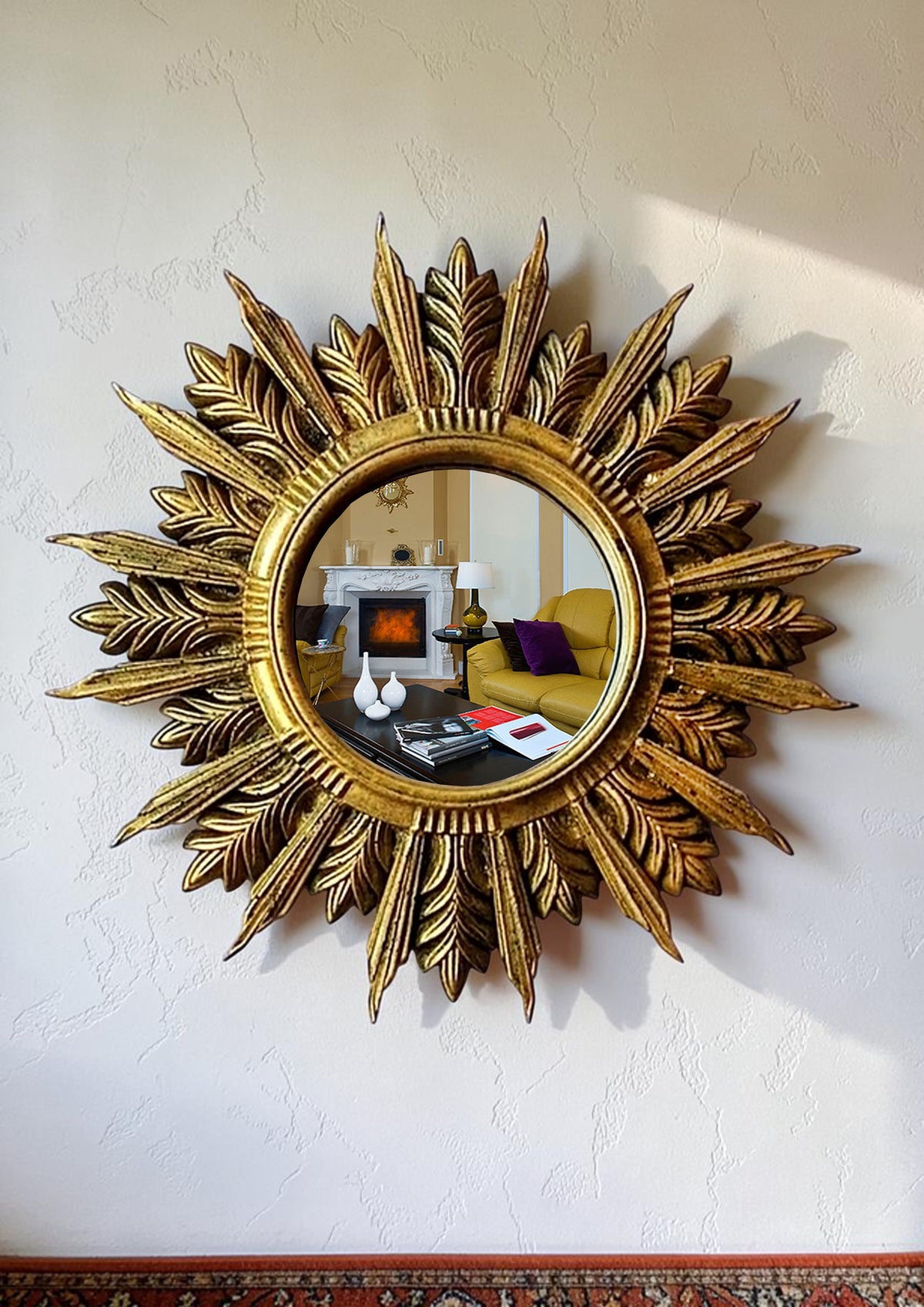 Handmade Sunburst Mirror — Antique Bronze, 27×27 cm
