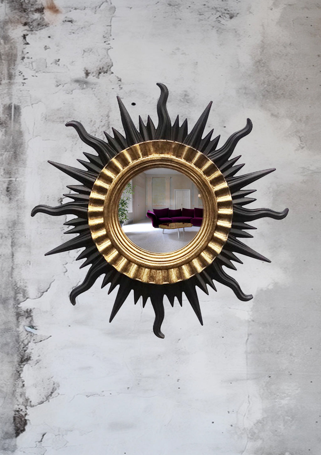 Sun Wall Mirror – Black & Gold