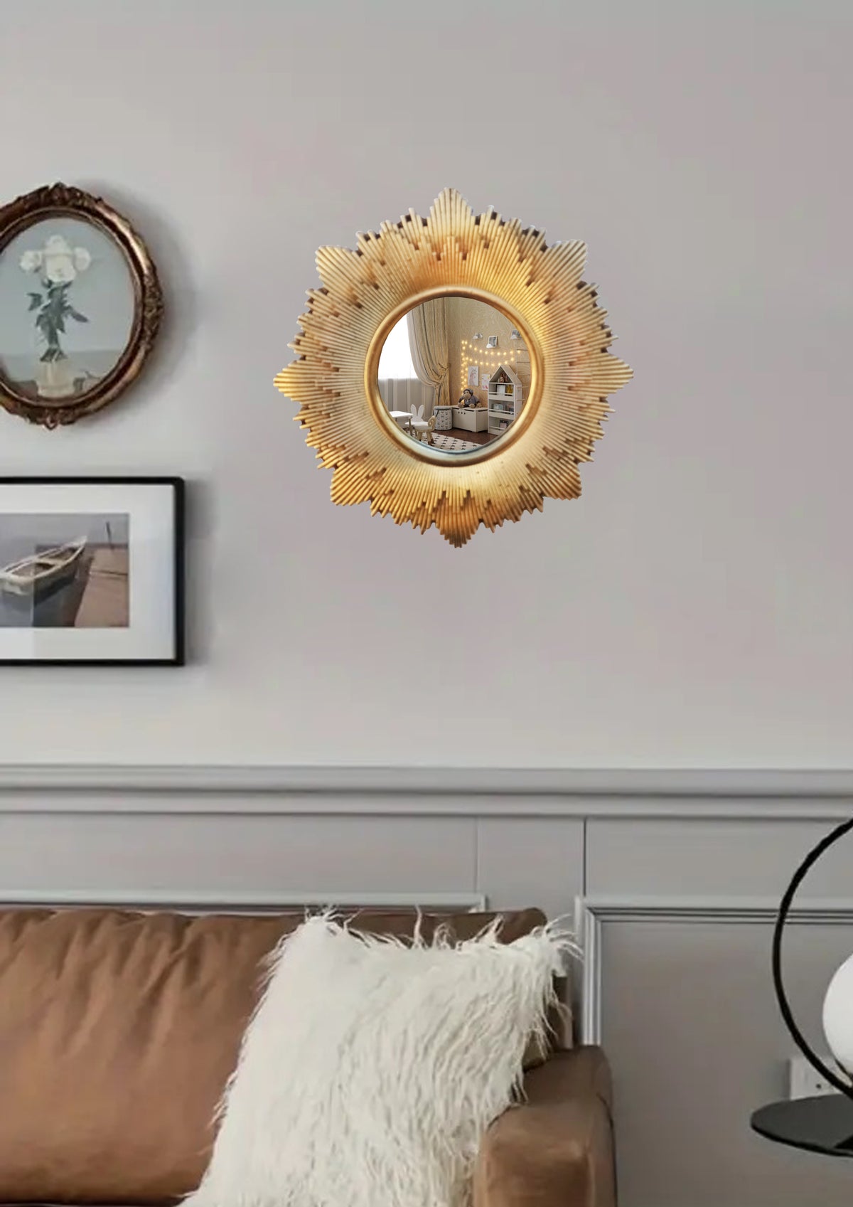 Gold Patina Sunburst Mirror – Handmade Epoxy Resin Wall Décor