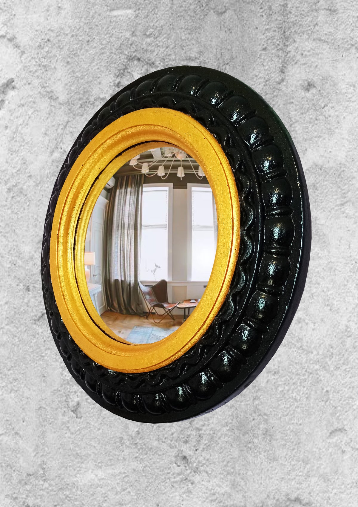 Black & Gold Witch's Eye Convex Mirror — Handcrafted Gothic Wall Decor