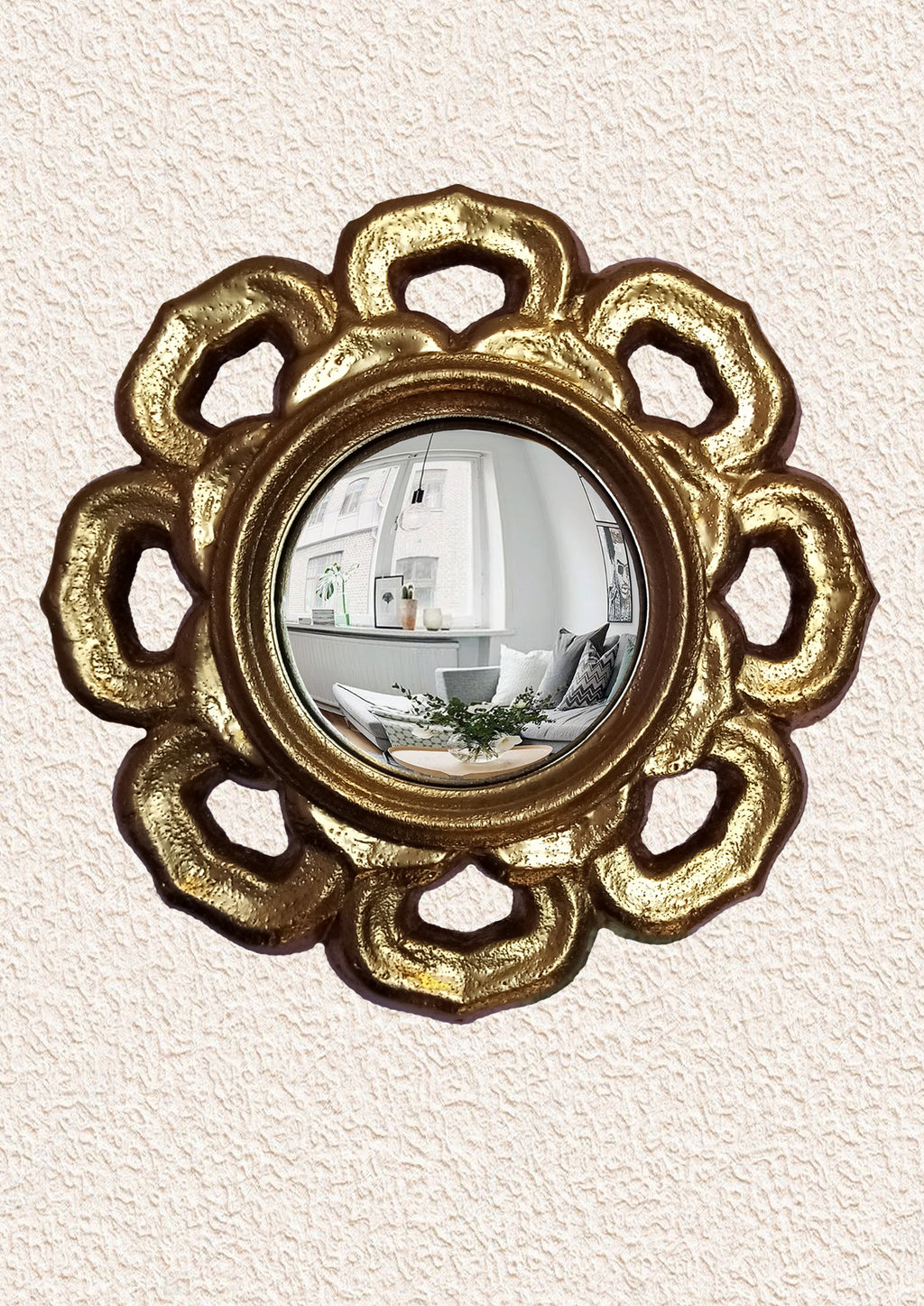 Golden Flower Witch's Eye Mirror — Handcrafted Mystical Wall Decor