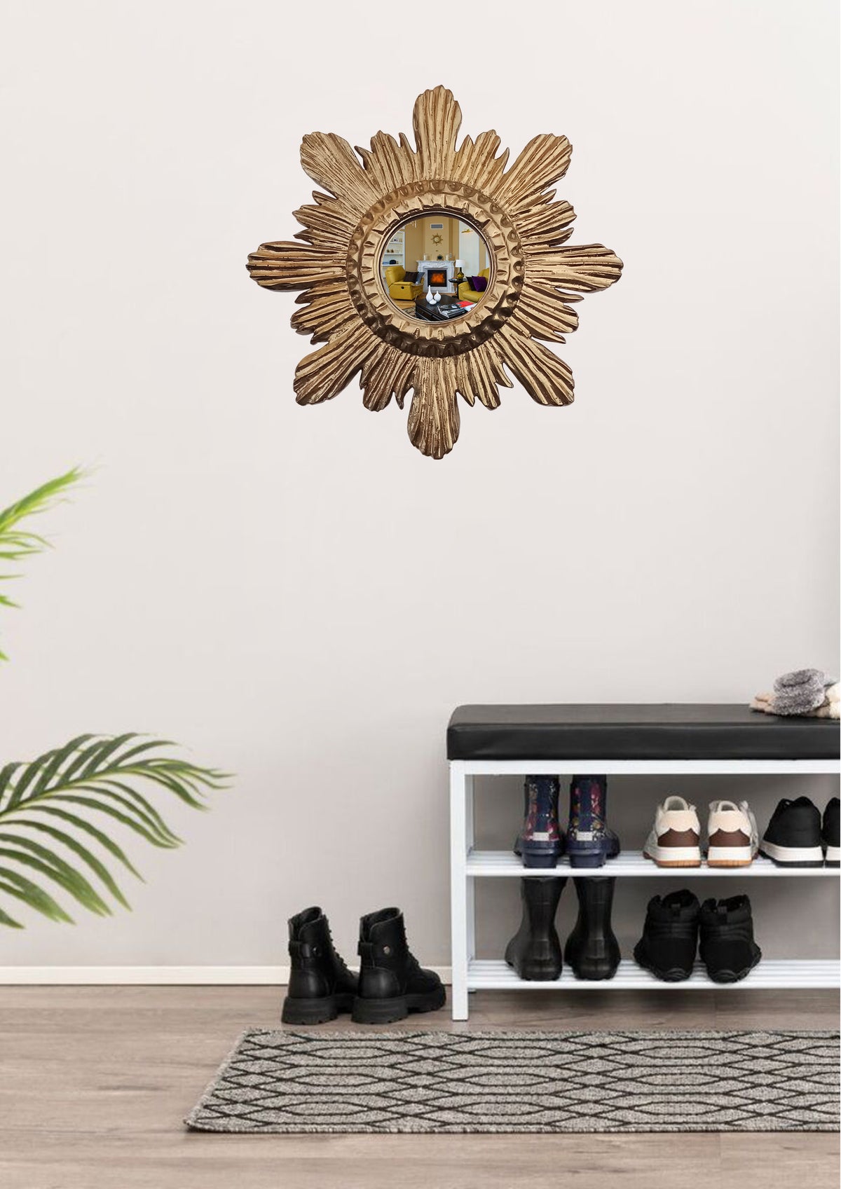 Antique Gold Sunburst Witch's Eye Mirror — Handcrafted Mystical Wall Decor