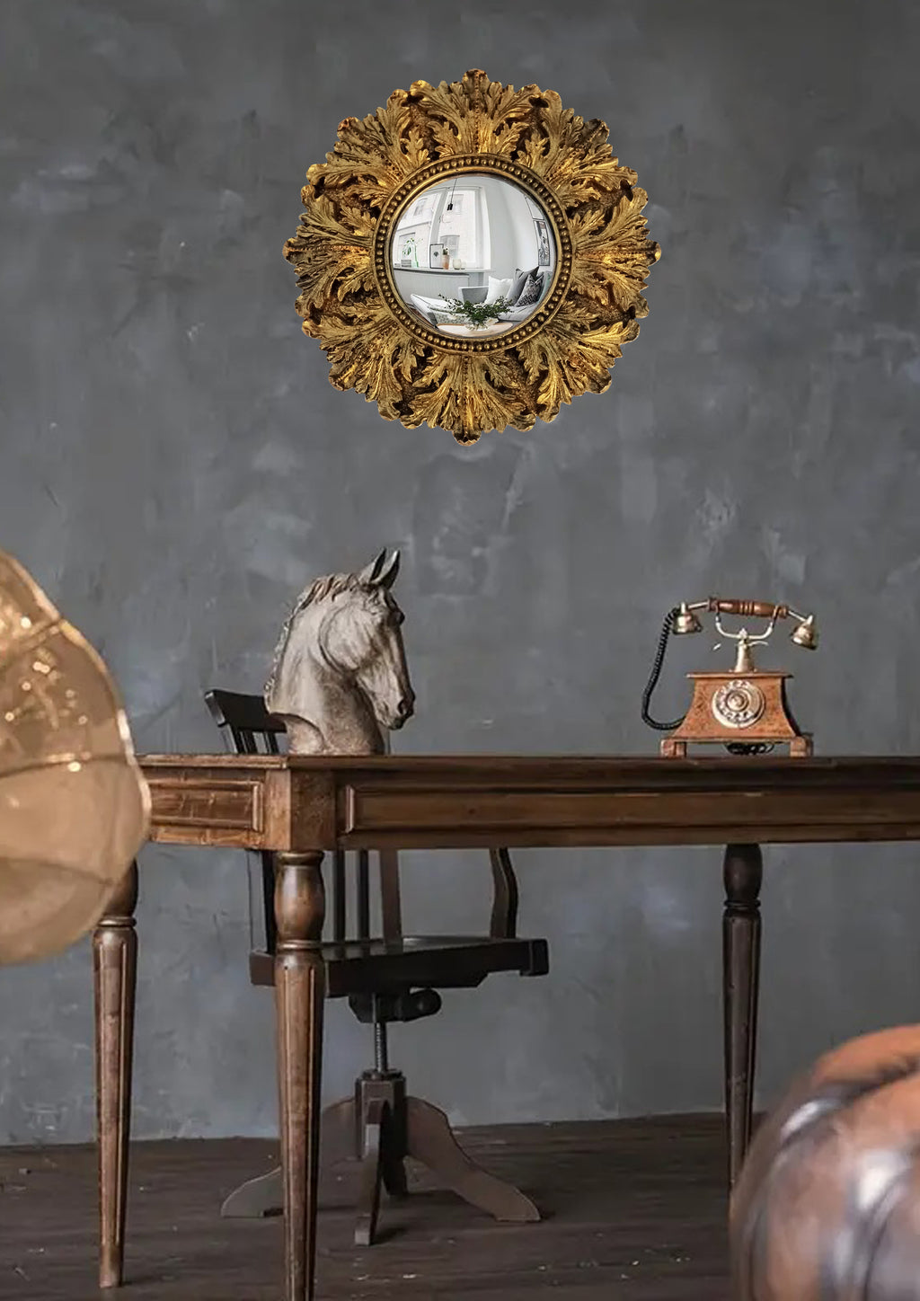 Bronze Acanthus Witch's Eye Convex Mirror — Handcrafted Mystical Wall Decor