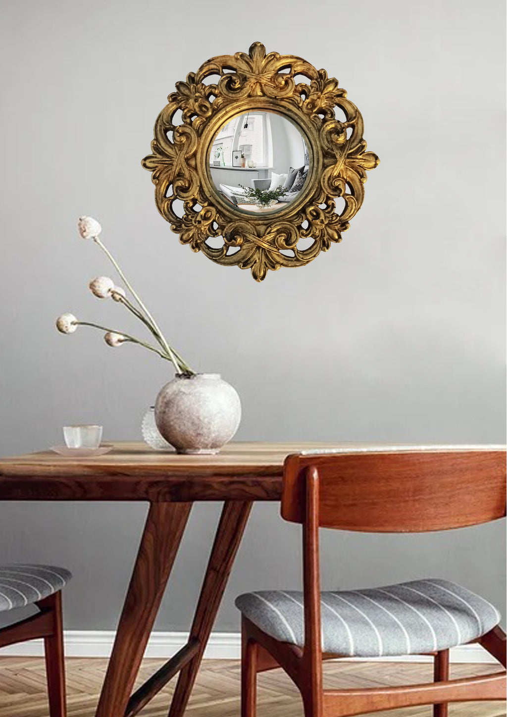 Bronze Baroque Witch's Eye Convex Mirror — Handcrafted Mystical Wall Decor