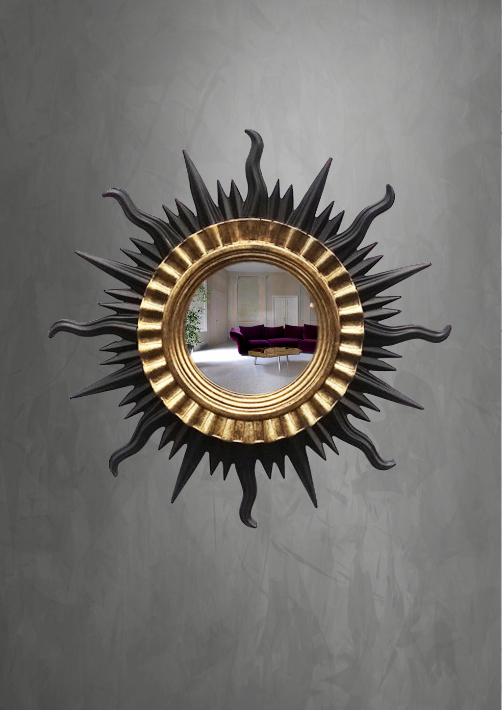 Sun Wall Mirror – Black & Gold