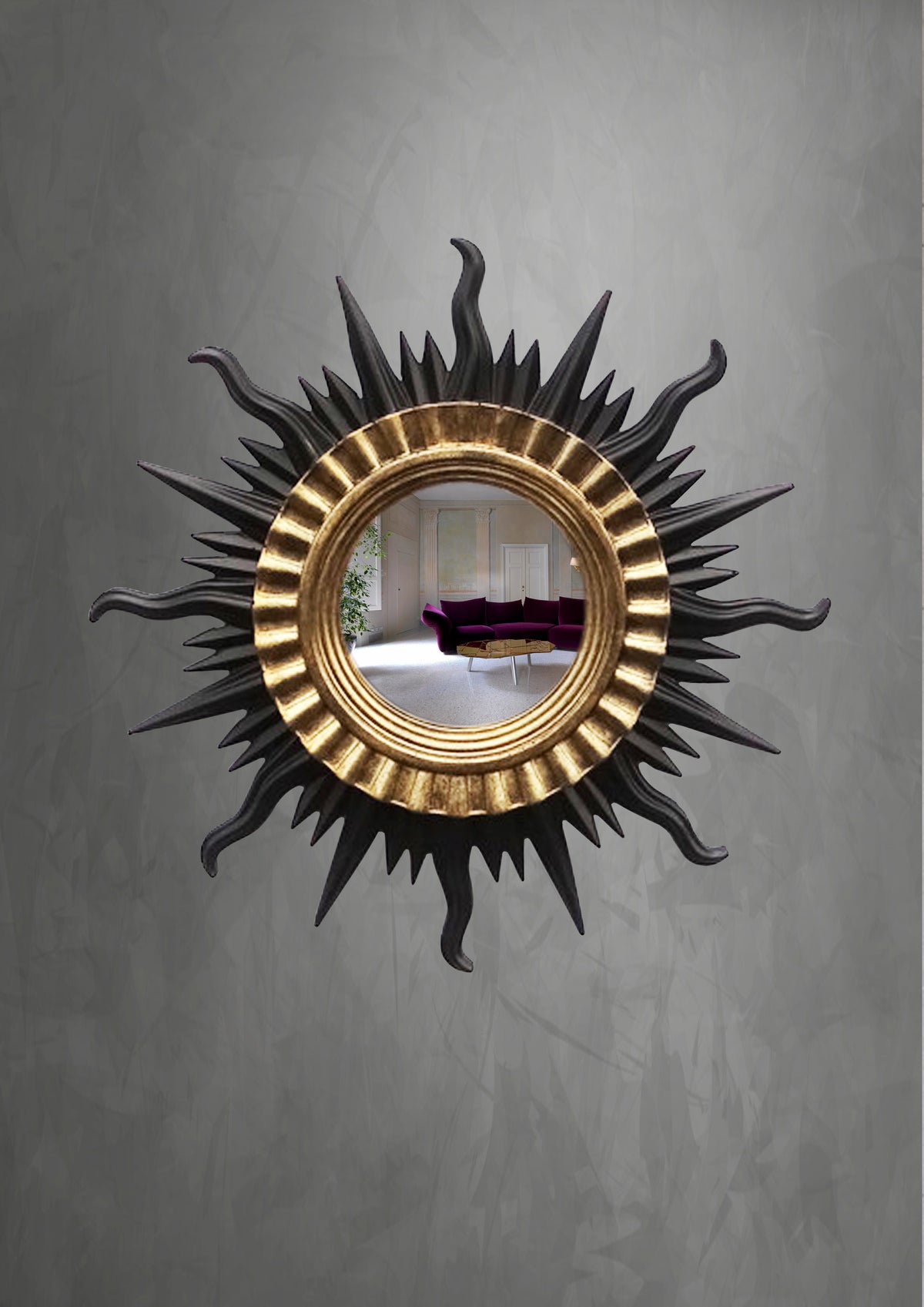 Sun Wall Mirror – Black & Gold