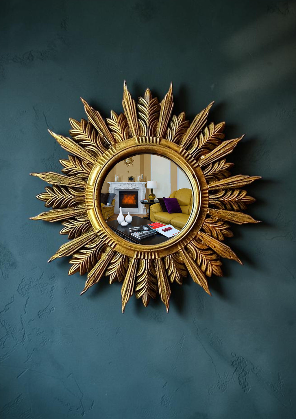 Handmade Sunburst Mirror — Antique Bronze, 27×27 cm