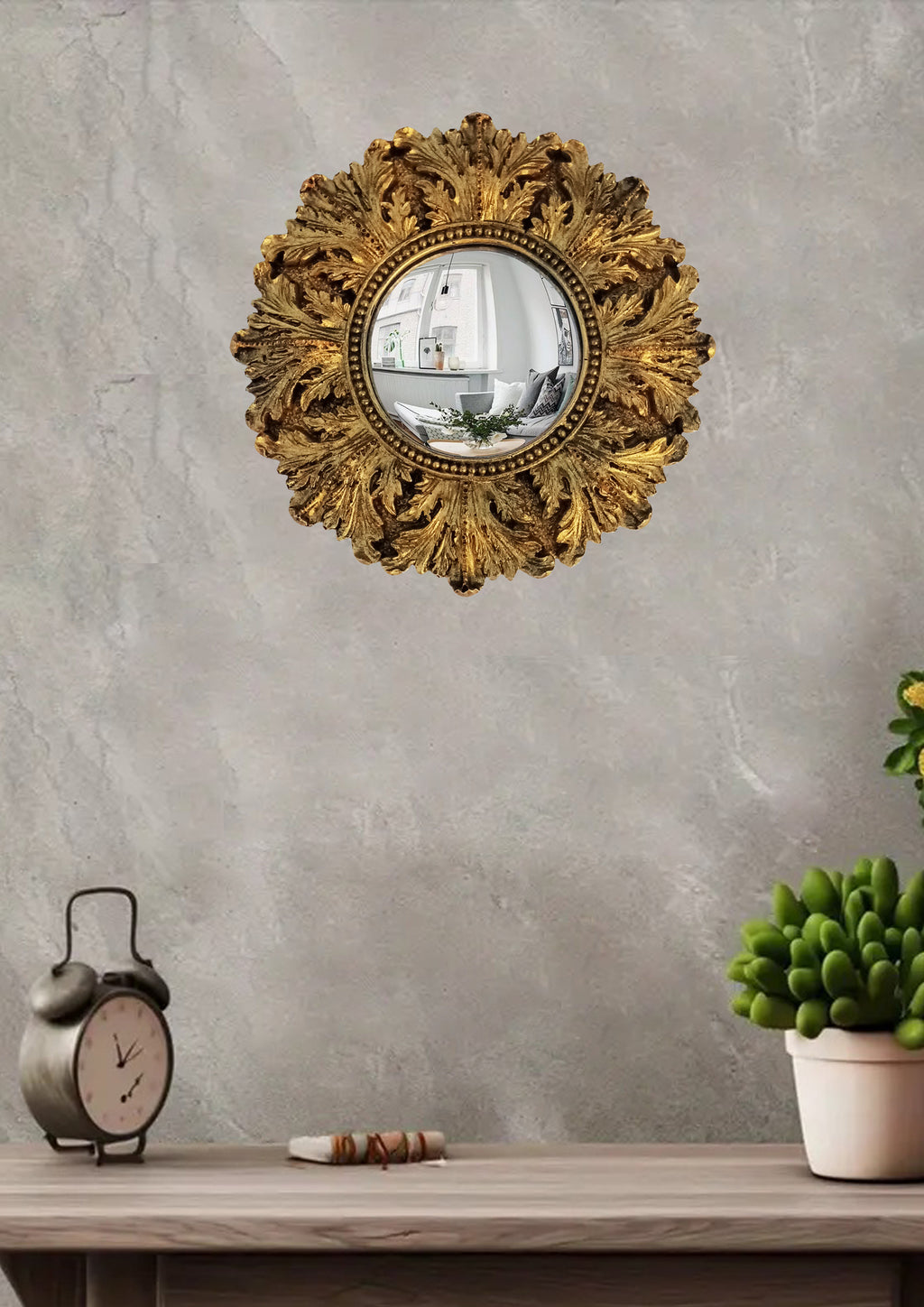 Bronze Acanthus Witch's Eye Convex Mirror — Handcrafted Mystical Wall Decor