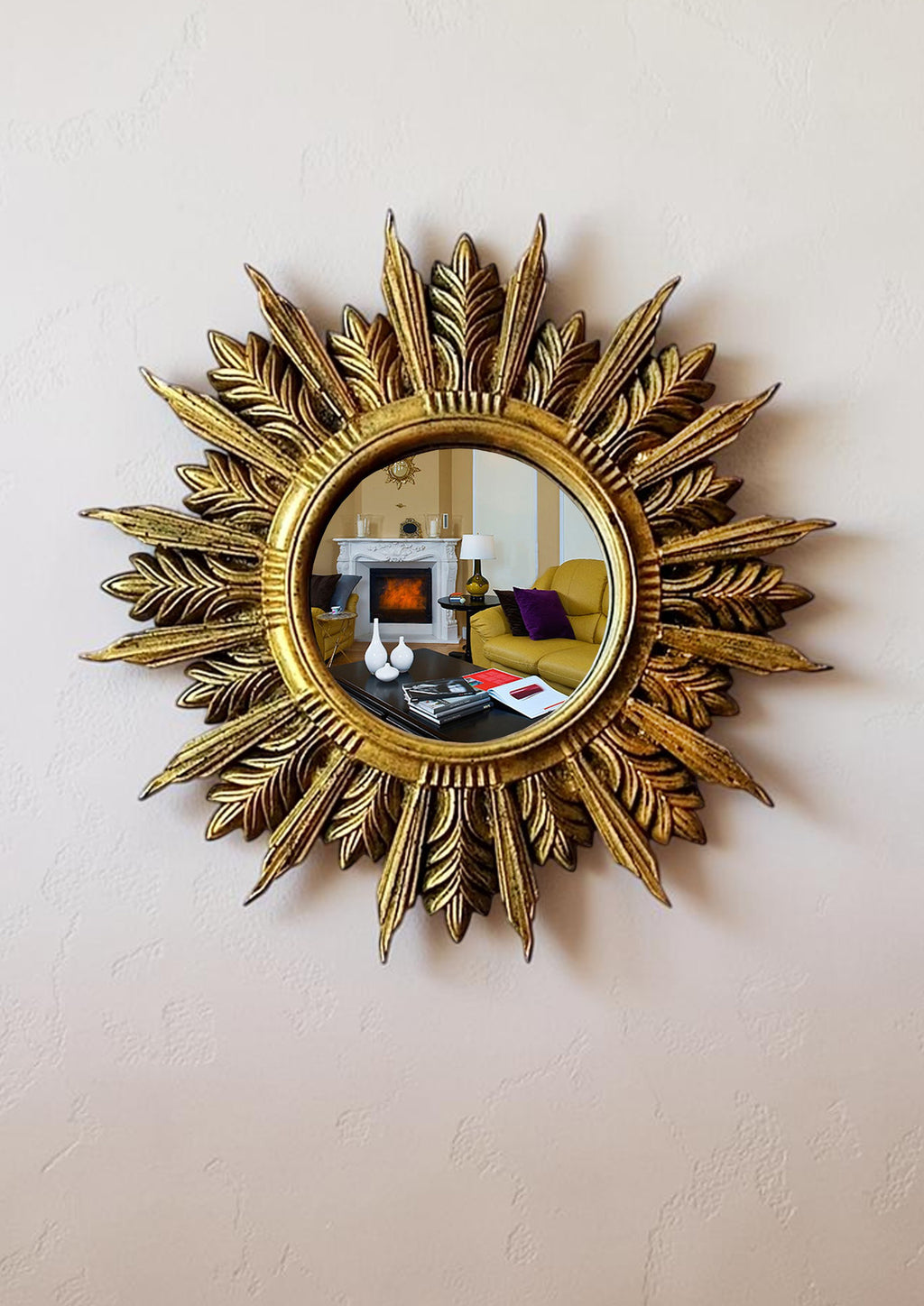 Handmade Sunburst Mirror — Antique Bronze, 27×27 cm