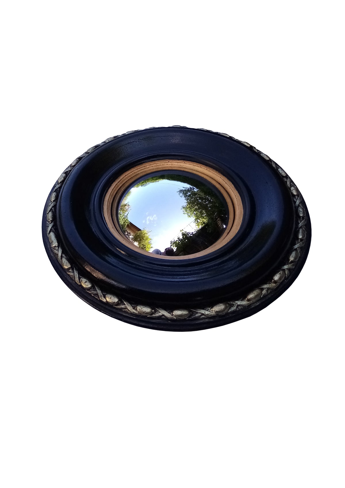 Black & Gold Regency Witch Eye Convex Mirror — Handcrafted Gothic Wall Decor