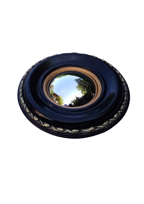 Black & Gold Regency Witch Eye Convex Mirror — Handcrafted Gothic Wall Decor