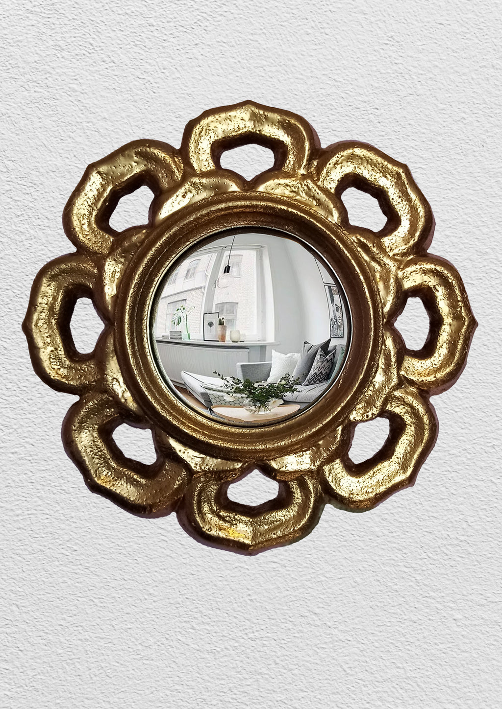 Golden Flower Witch's Eye Mirror — Handcrafted Mystical Wall Decor