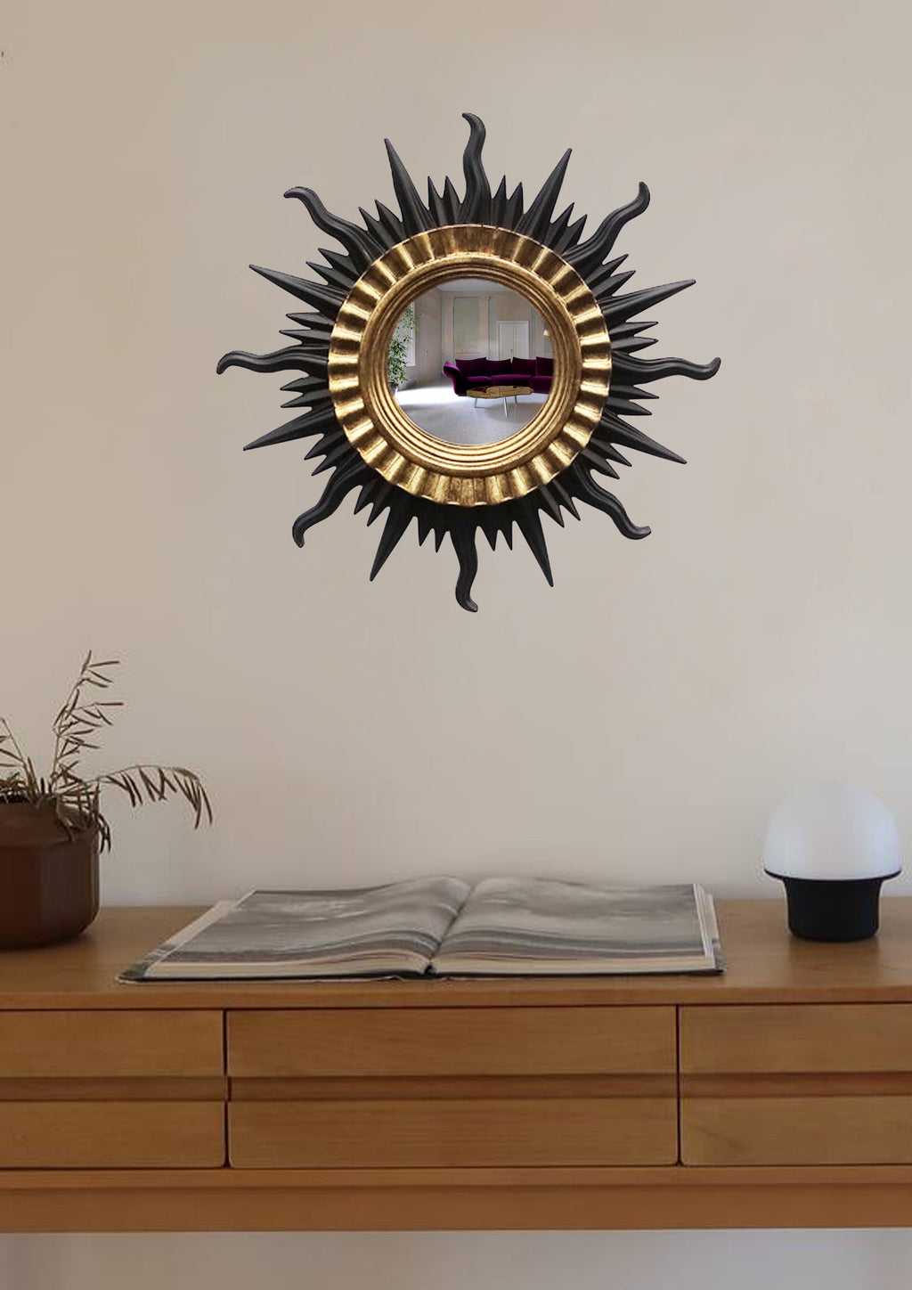 Sun Wall Mirror – Black & Gold