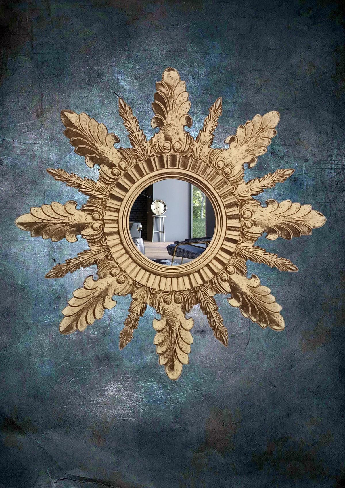 Handmade Gold Sunburst Mirror — Vintage Art Deco Wall Decor 37 cm