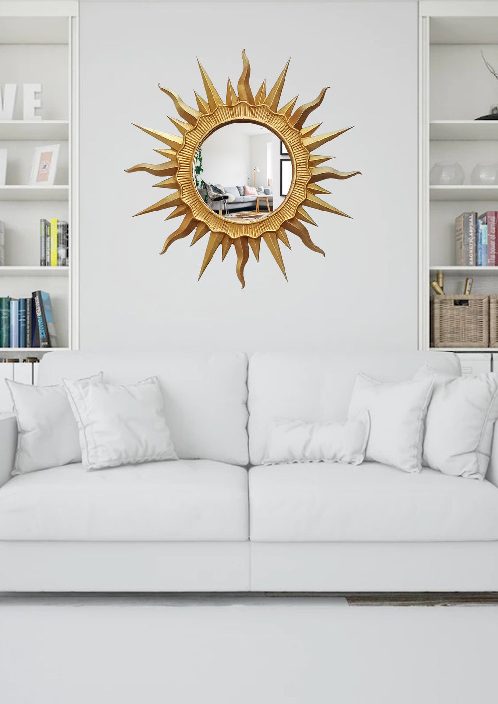 Handmade Gold Sunburst Mirror — Gold Patina Wall Decor 24.5 cm