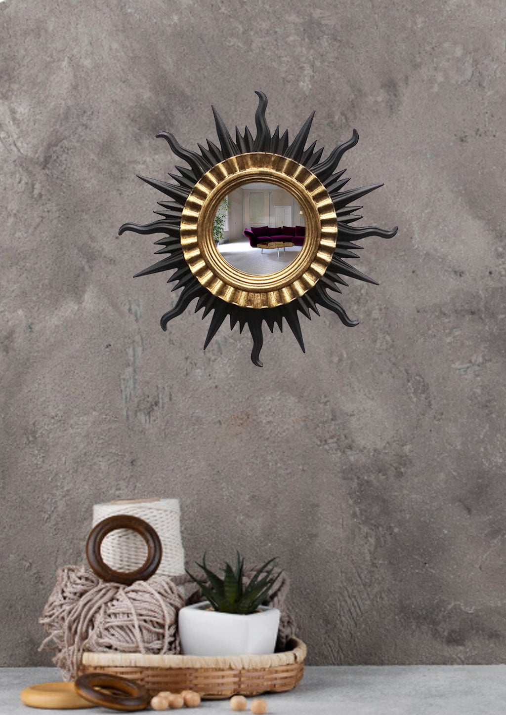 Sun Wall Mirror – Black & Gold