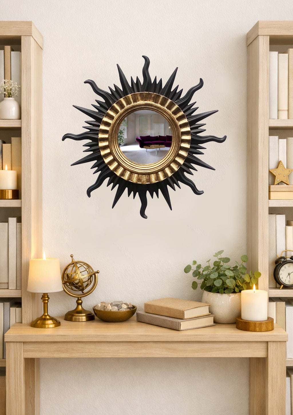Sun Wall Mirror – Black & Gold