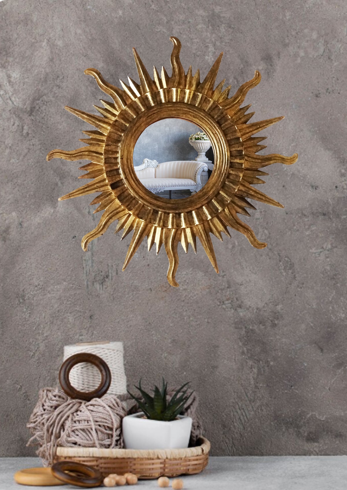 Sun Wall Mirror – Handmade Bronze