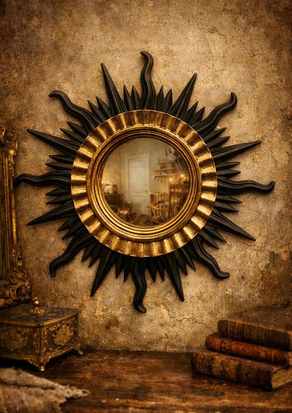 Sun Wall Mirror – Black & Gold