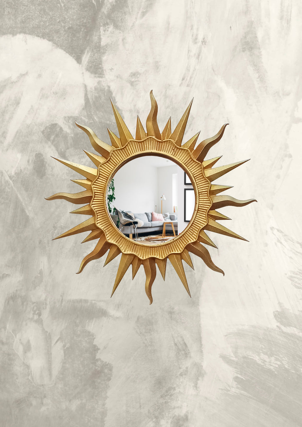 Handmade Gold Sunburst Mirror — Gold Patina Wall Decor 24.5 cm