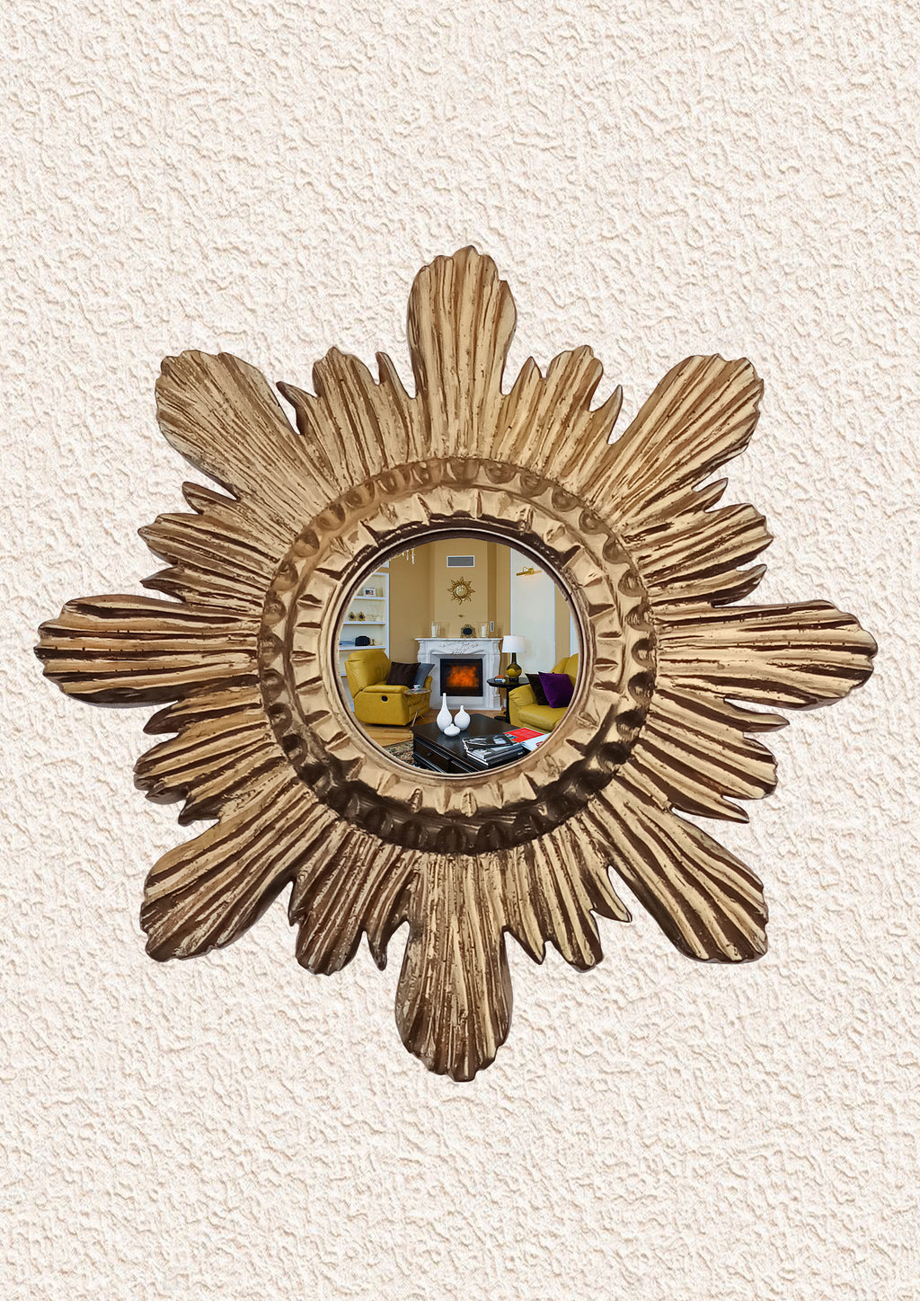 Antique Gold Sunburst Witch's Eye Mirror — Handcrafted Mystical Wall Decor