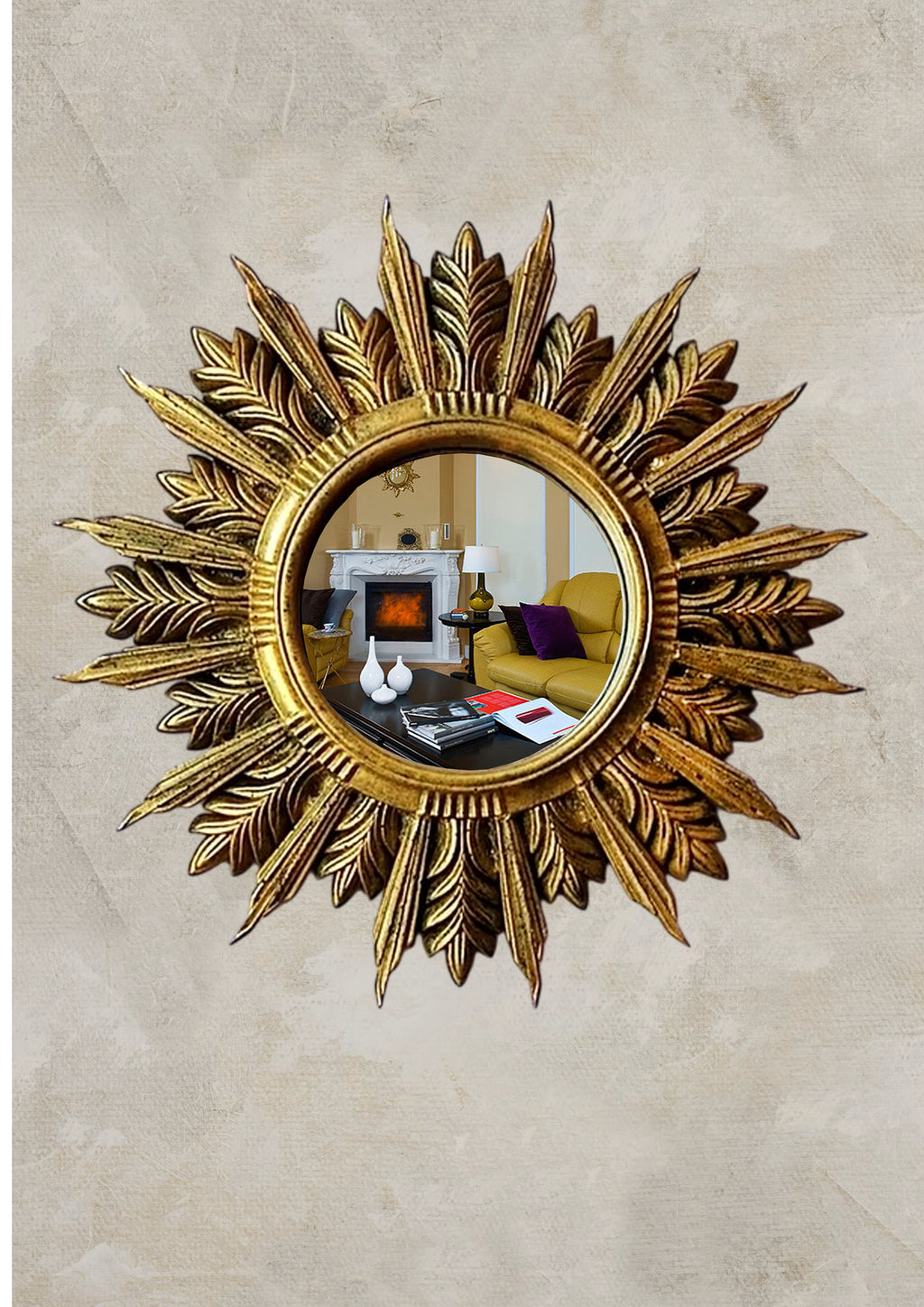 Handmade Sunburst Mirror — Antique Bronze, 27×27 cm