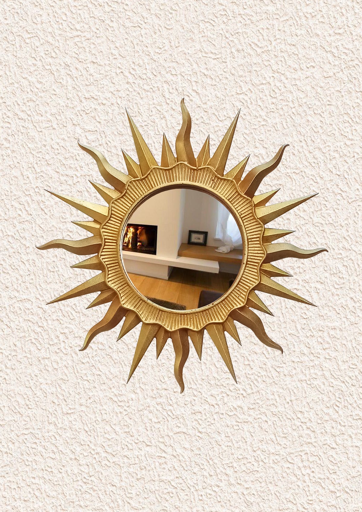 Handmade Gold Sunburst Mirror — Gold Patina Wall Decor 24.5 cm