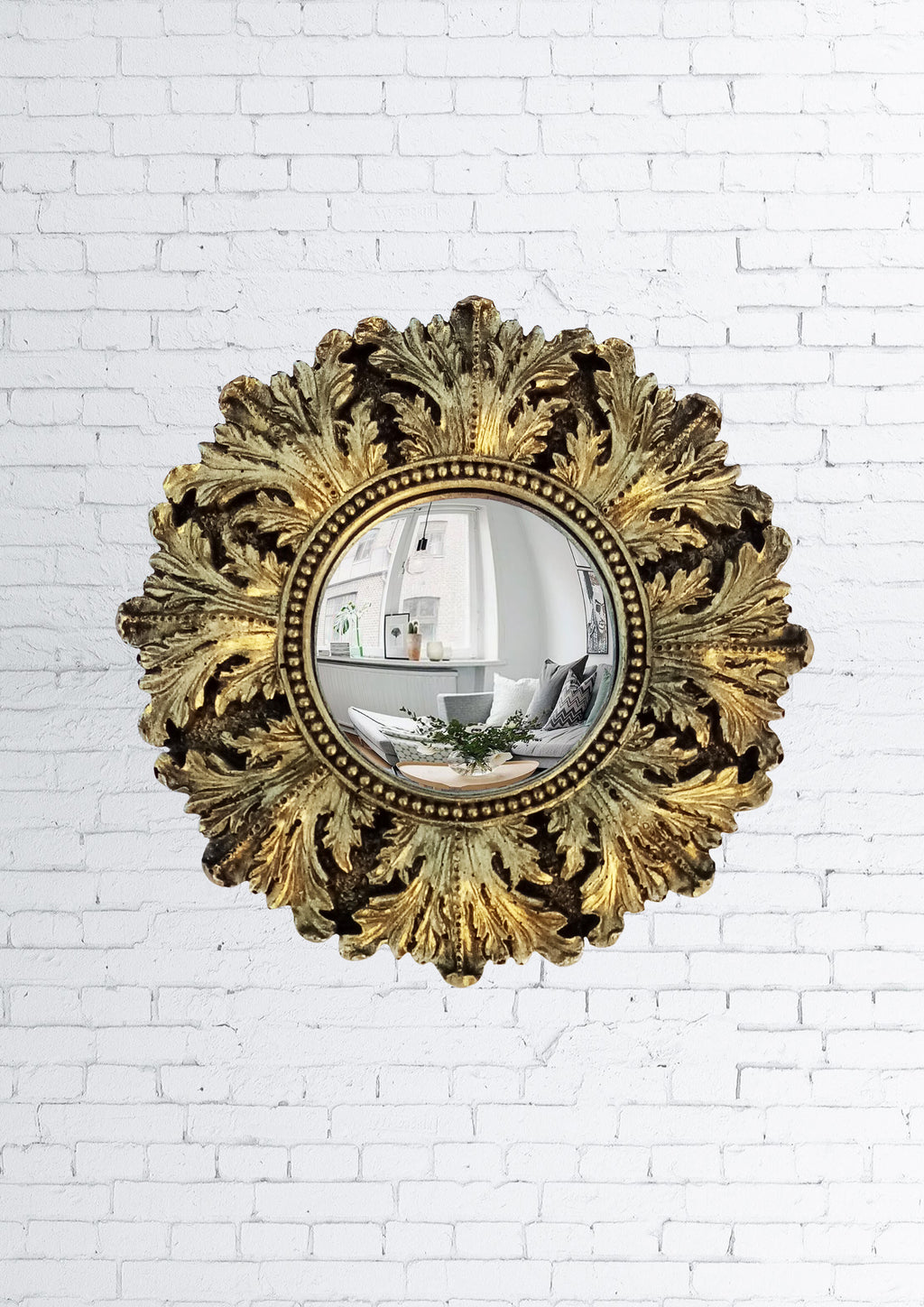 Black & Gold Acanthus Witch's Eye Convex Mirror — Handcrafted Mystical Wall Decor