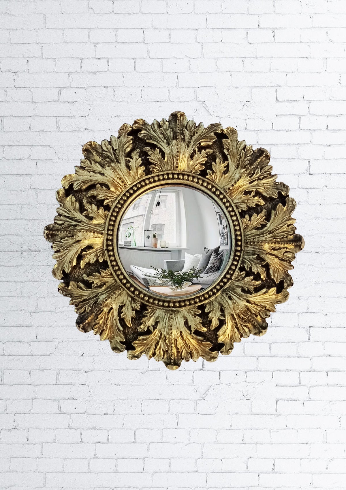 Black & Gold Acanthus Witch's Eye Convex Mirror — Handcrafted Mystical Wall Decor