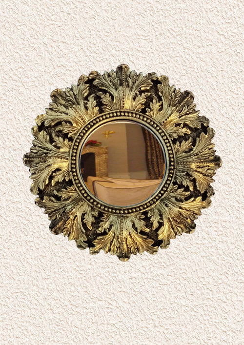 Black and Gold Acanthus Witch's Eye Convex Mirror – handcrafted mystical wall decor with aged bronze acanthus frame