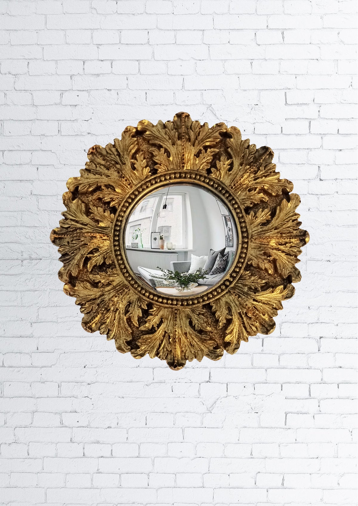 Bronze Acanthus Witch's Eye Convex Mirror — Handcrafted Mystical Wall Decor