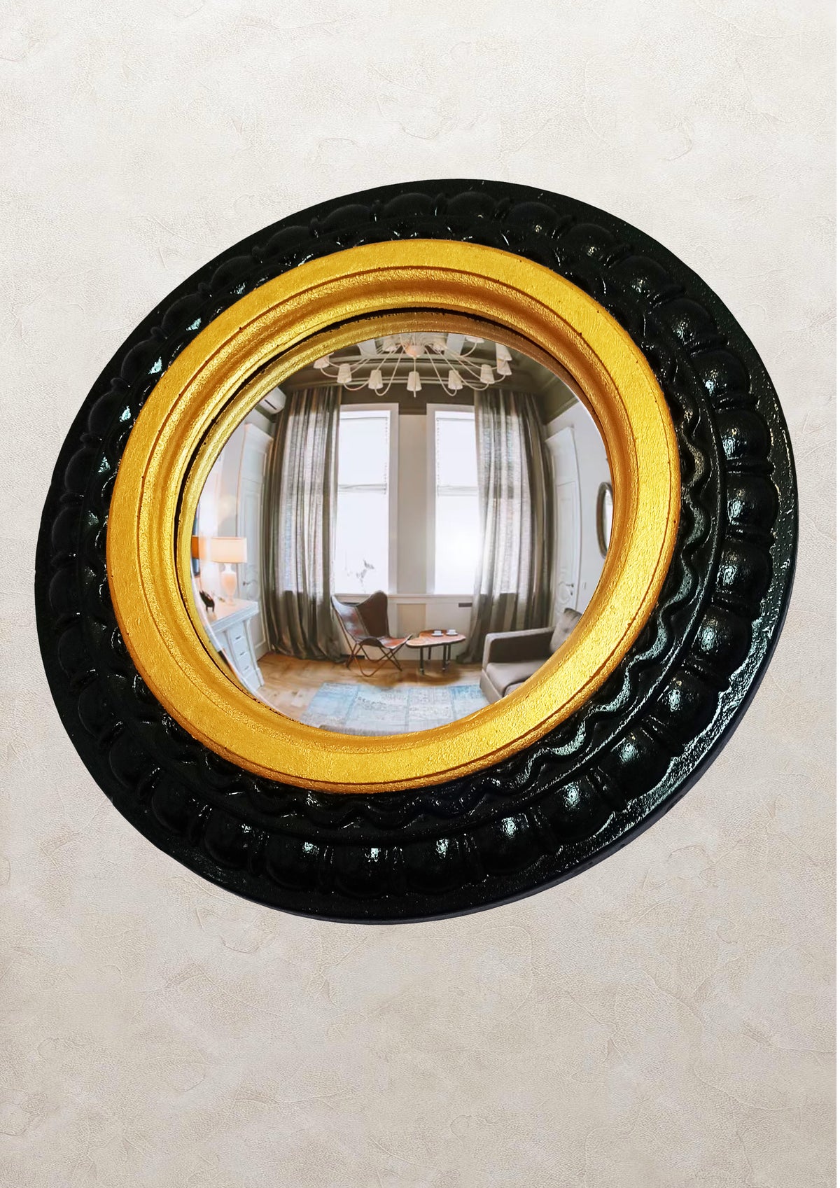 Black & Gold Witch's Eye Convex Mirror — Handcrafted Gothic Wall Decor