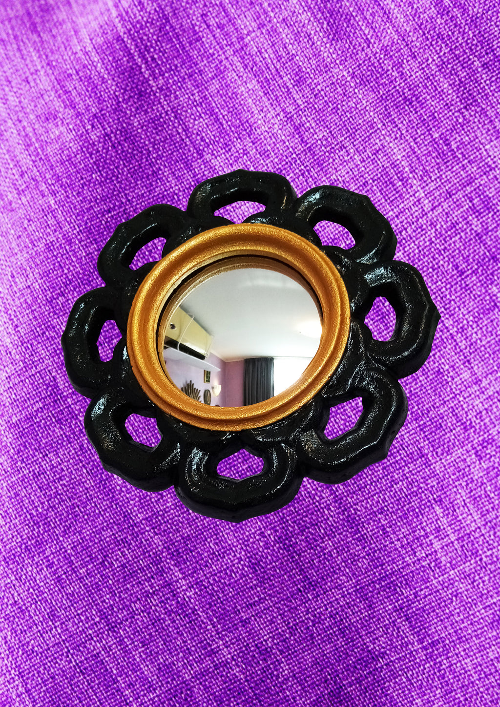 Black & Gold Witch Eye Mirror — Handcrafted Gothic Flower Wall Decor