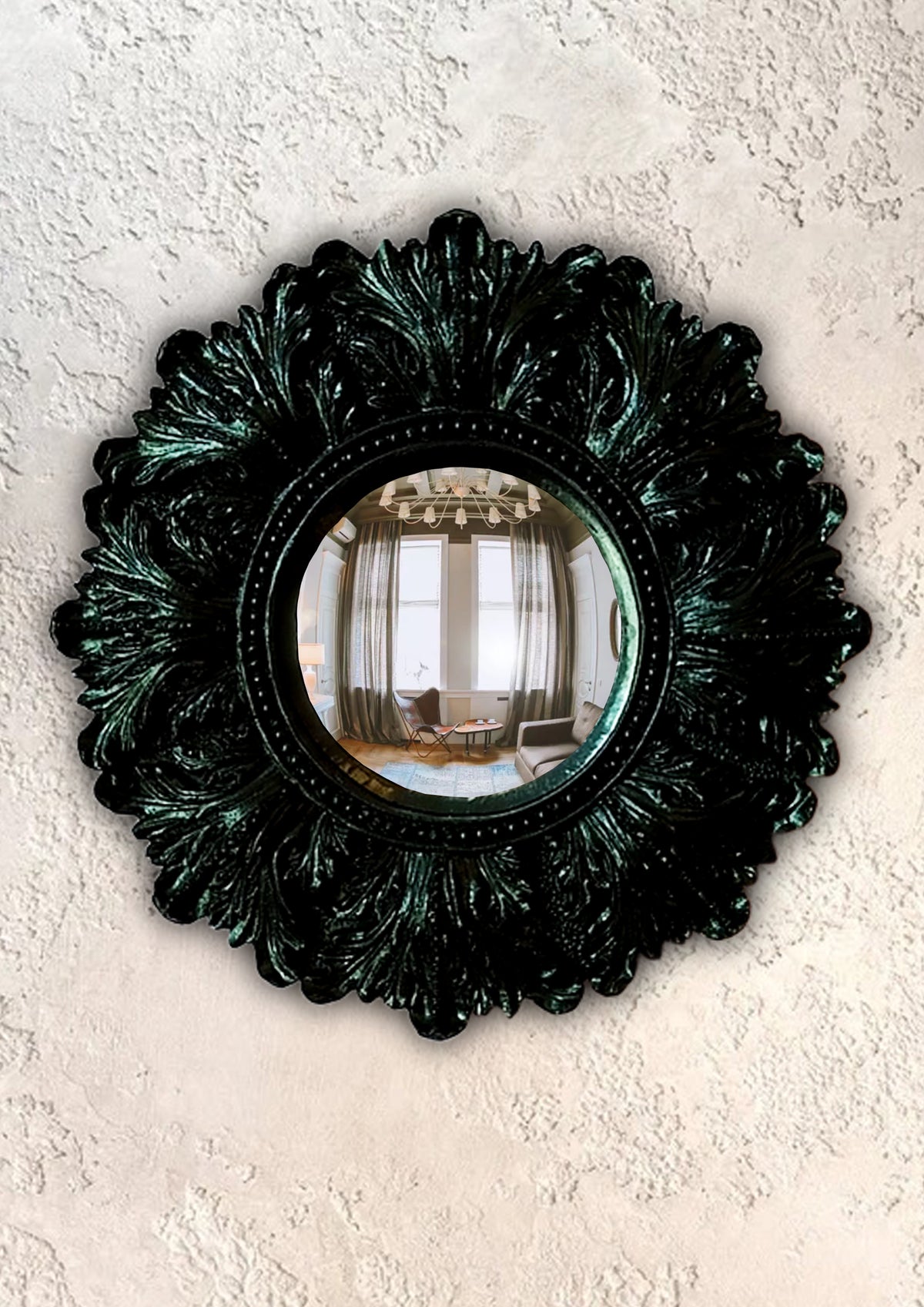 Black Witch's Eye Convex Mirror — Handmade Gothic Wall Decor
