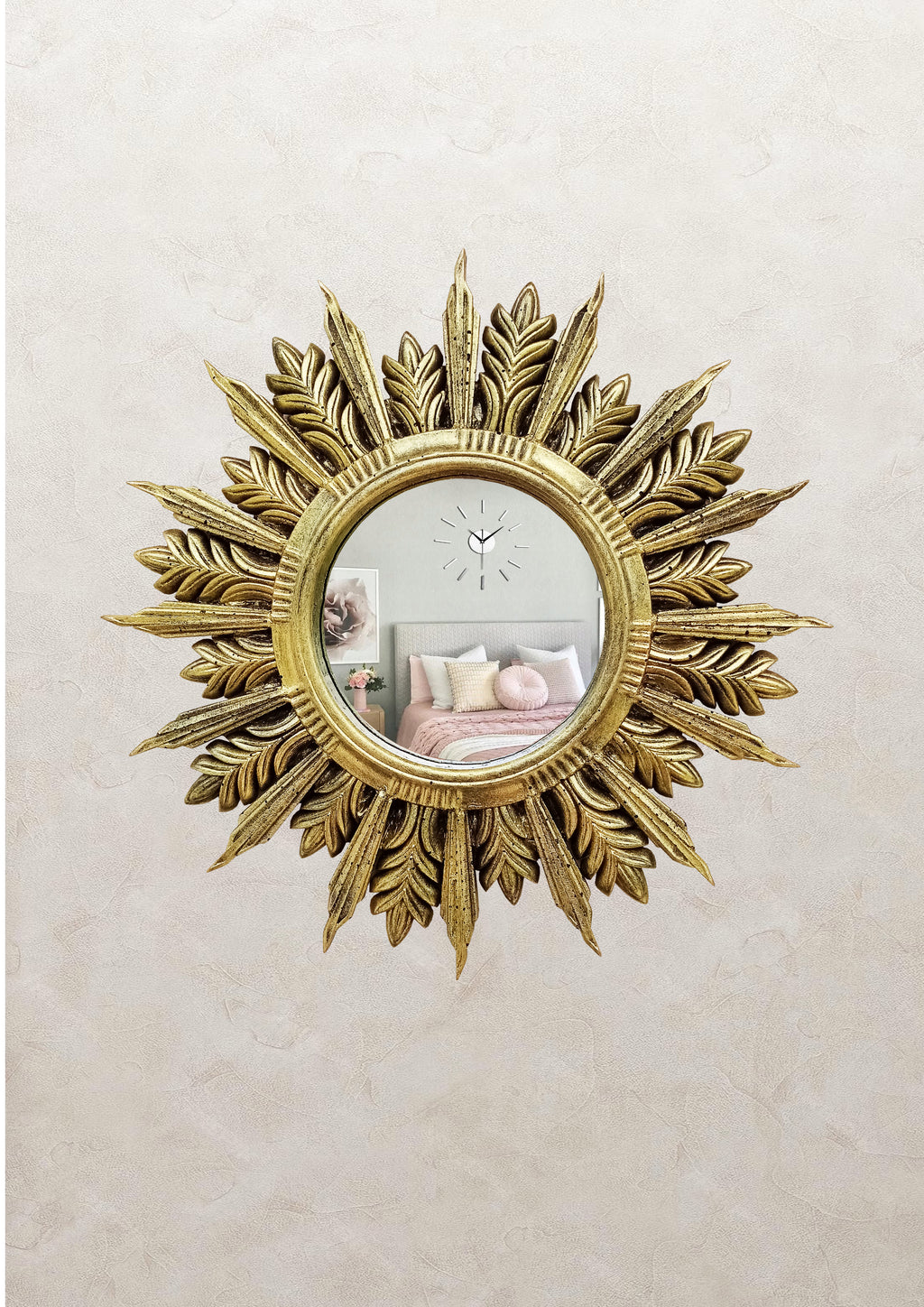 Handmade Sunburst Mirror — Brass Patina, 27×27 cm