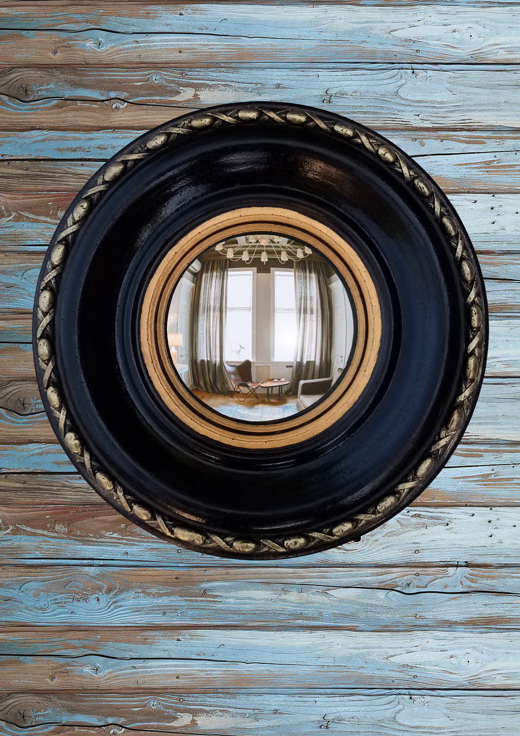 Black & Gold Regency Witch Eye Convex Mirror — Handcrafted Gothic Wall Decor