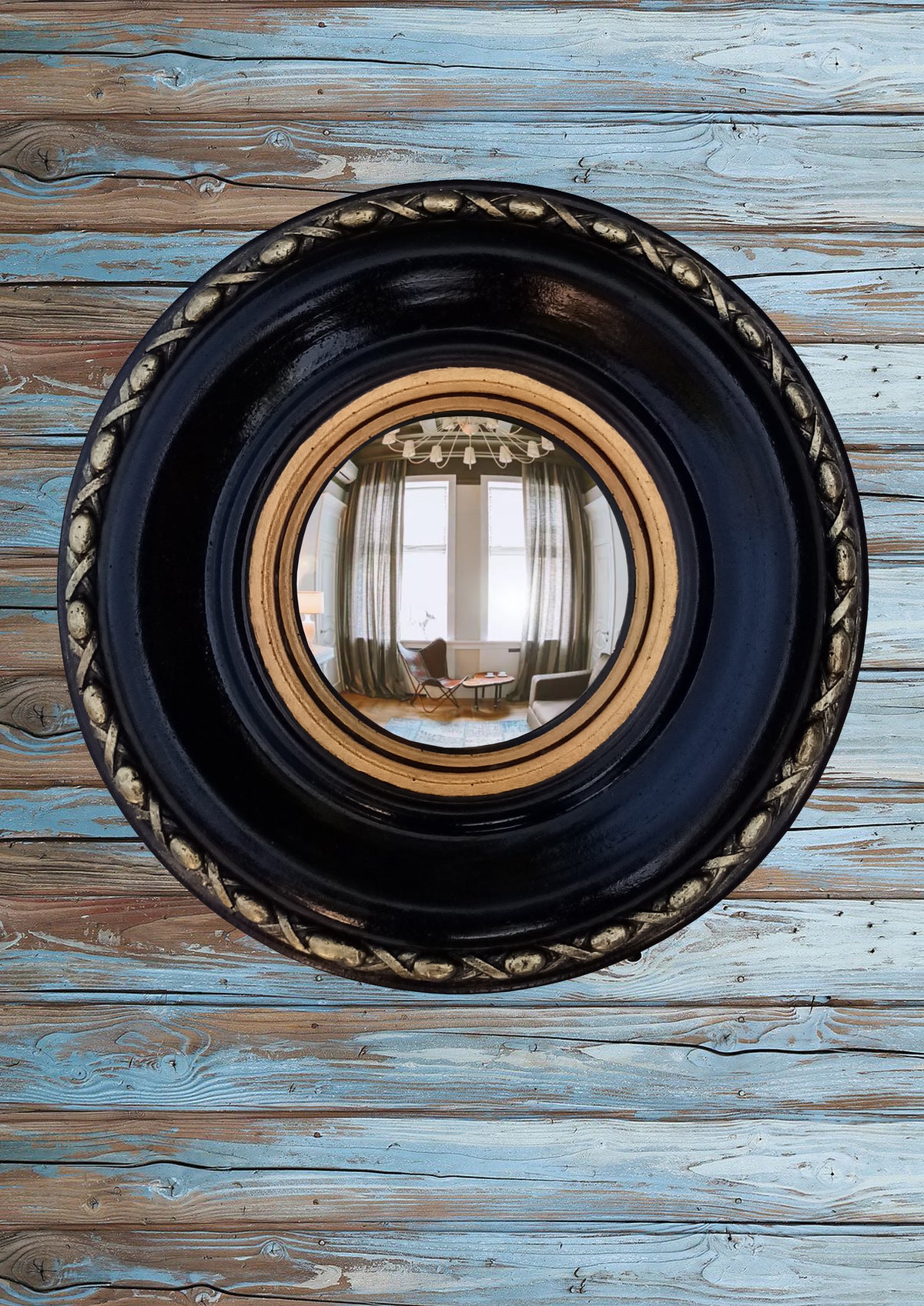 Black & Gold Regency Witch Eye Convex Mirror — Handcrafted Gothic Wall Decor