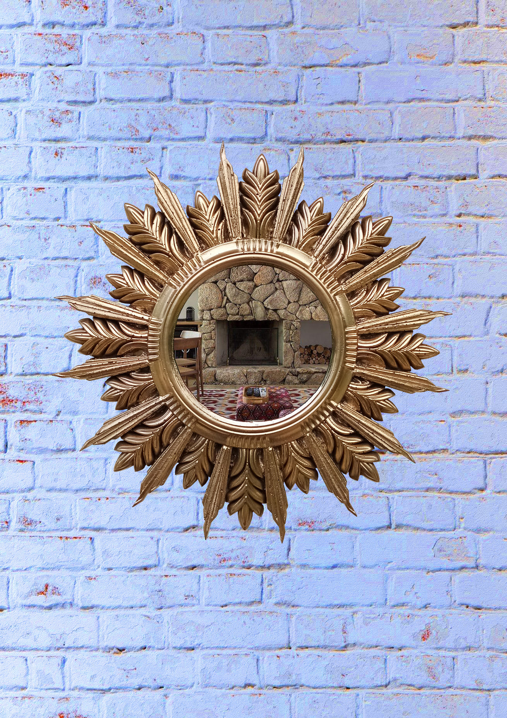 Handmade Sunburst Mirror — Gold Patina, 27×27 cm